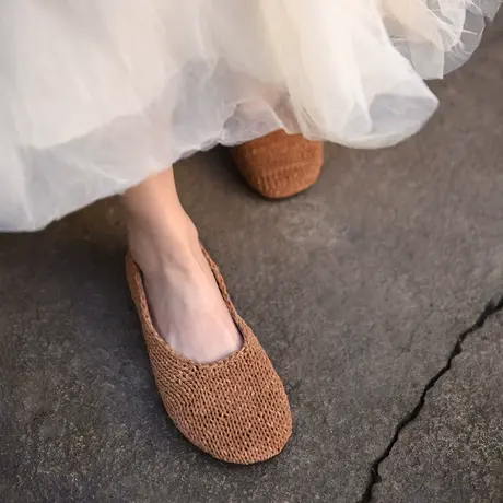 Artmu阿木原创手工真皮针织单鞋女平底一脚蹬豆豆鞋2023春季新款商品大图