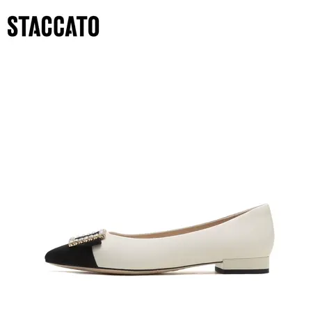 思加图新款小香风气质尖头单鞋平底鞋女皮鞋子EBZ34CQ2商品大图