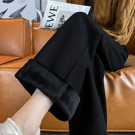 雪尼尔西装裤女秋冬季加绒高腰垂感拖地休闲灯芯绒窄版加厚阔腿裤图片