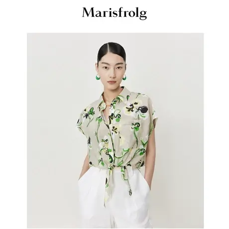 【桑蚕丝】玛丝菲尔夏季新款短款碎花时尚气质轻薄衬衫上衣女商品大图