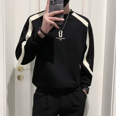 潮流卫衣秋季个性拼色简约休闲百搭长袖t恤小众潮牌打底衫外套商品大图