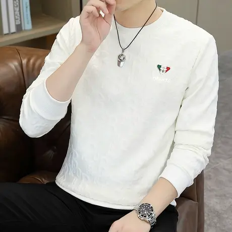 秋季新款男士套头卫衣休闲宽松时尚提花蜜蜂长袖T恤青年潮流圆领商品大图