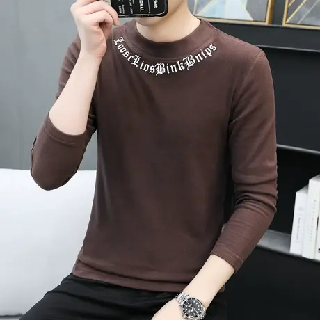 秋冬季半高领长袖t恤男士潮流修身德绒内搭保暖打底衫秋装上衣服商品大图