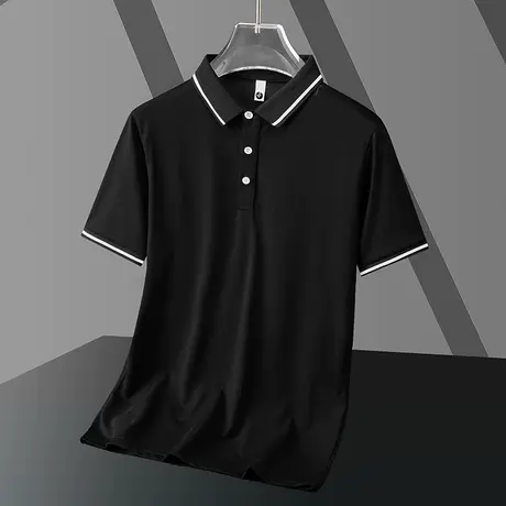 冰丝polo衫男士短袖有领翻领t恤夏季修身保罗上衣服纯色黑色半袖商品大图