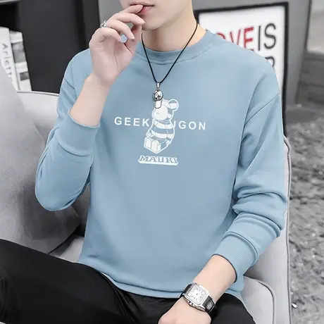 男生卫衣圆领宽松潮流百搭小熊套头无帽上衣加绒加厚秋季长袖t恤商品大图