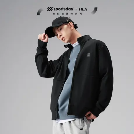 HLA/海澜之家sportsday夹克秋季抽绳连帽立领运动黑开衫外套男潮图片