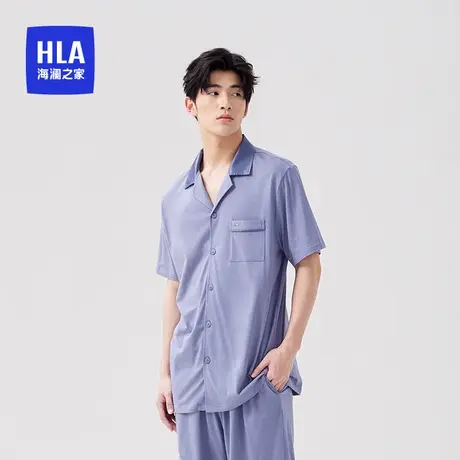 HLA/海澜之家男翻领夏季凉感面料简约舒适短袖短裤青年家居服套装商品大图