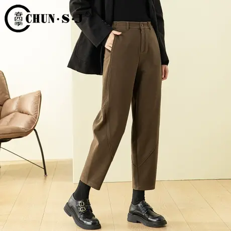 秋冬休闲哈伦裤女小个子九分裤宽松萝卜裤2023新款高腰锥形毛呢裤商品大图