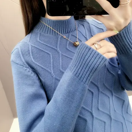 毛衣女秋冬外穿2025新款洋气宽松半高领套头针织衫慵懒风打底衫厚商品大图