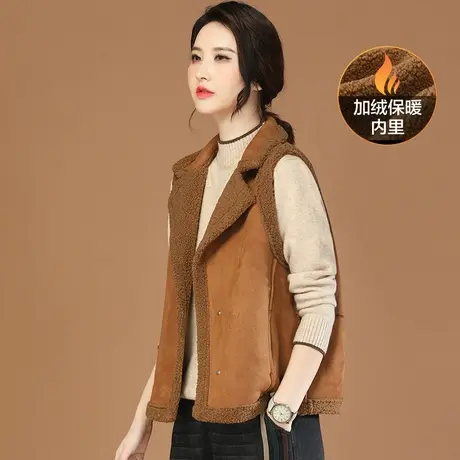 韩潮袭人复古西装领麂皮马夹2023冬季新款宽松时尚加厚羊羔绒外套图片