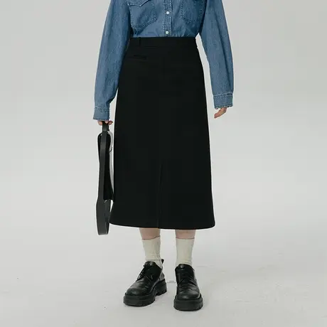 omont蛋挞家 黑色a字半身裙女秋冬2023新款复古高腰显瘦中长裙子图片