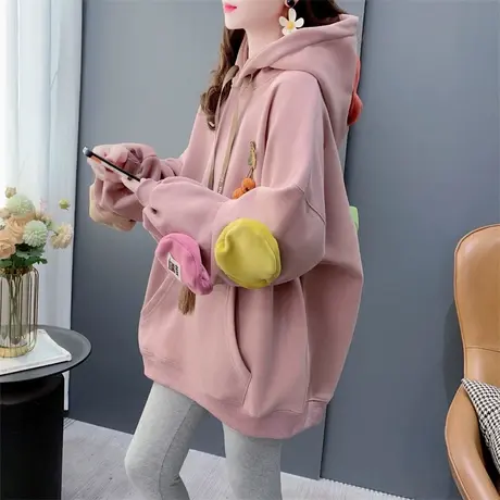 设计感加绒加厚连帽卫衣女秋冬新款宽松洋气减龄高级感超好看外套图片