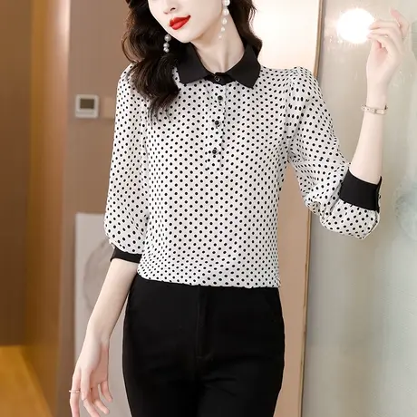 雪纺衬衫女2023季装新款漂亮波点长袖女上衣设计感小众时尚小衫女商品大图