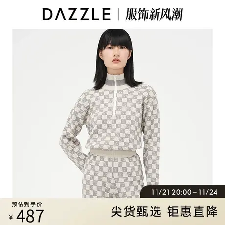 DAZZLE地素奥莱 立领老花提花针织套头毛衣女2D4E4511D商品大图