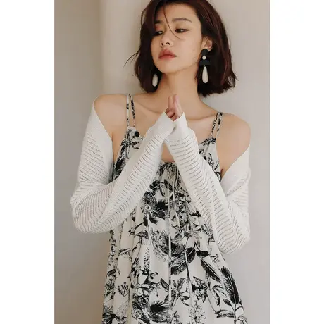 弥古白色针织开衫法式防晒小坎肩女夏季吊带裙外搭披肩高级感罩衫商品大图