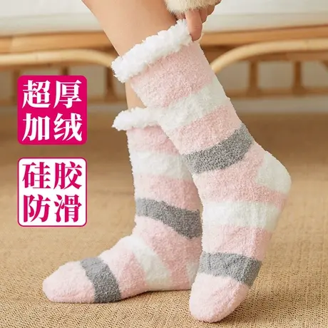 超厚加绒宽松大码地板袜子女冬季保暖毛绒睡觉护脚袜套产后做月子商品大图