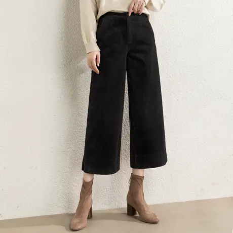 黑色灯芯绒阔腿裤女秋冬2024新款小个子七分八分裤九分条绒直筒裤商品大图