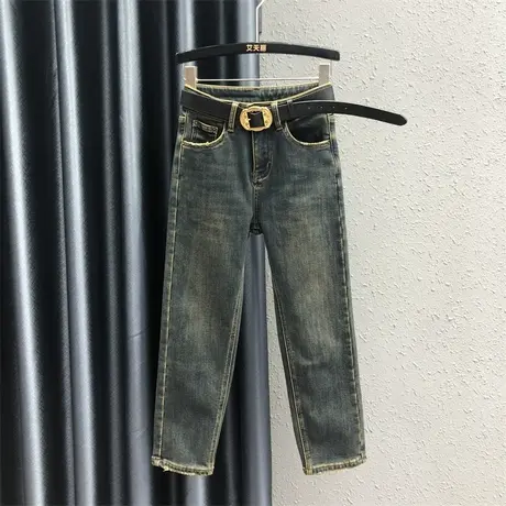 小个子八分牛仔直筒裤女欧货潮2023秋季新款个性后口袋弹力烟管裤图片