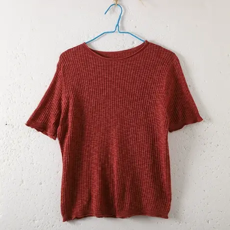 dza 复古棉线针织衫女士春夏内搭打底衫宽松短袖上衣内搭休闲毛衣图片