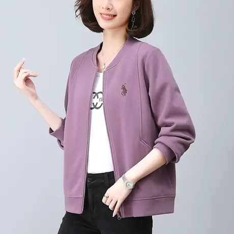 棒球服外套女春秋新款大码女装宽松中年妈妈百搭休闲夹克开衫上衣商品大图