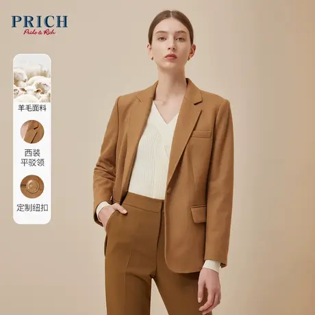 【羊毛面料】PRICH冬新款简约立裁一粒扣平驳领通勤西装女商品大图