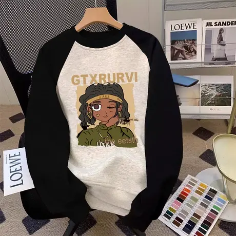 冬季加绒卫衣女大码胖mm宽松遮肚子内搭ins潮韩系休闲款外套上衣图片