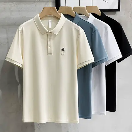 夏季立体小标翻领短袖t恤男冰丝棉polo衫男装青年休闲T恤上衣潮流商品大图