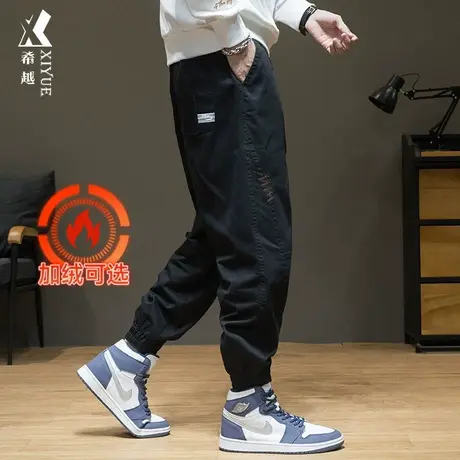 春秋新款工装休闲裤男春季加绒宽松大码胖子男士束脚纯棉运动裤子商品大图