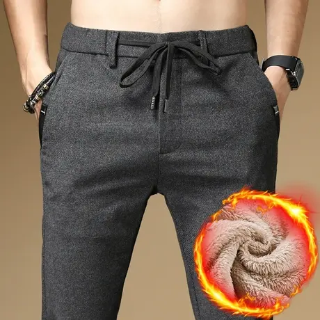 男士加绒裤子男秋冬季加厚保暖棉裤外穿中年爸爸休闲长裤宽松直筒商品大图