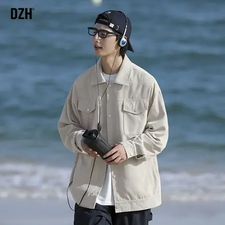 男生杏色翻领外套男秋季潮牌美式复古上衣灯芯绒夹克男装2023新款商品大图