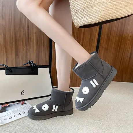 冬季新款韩版雪地靴女短筒卡通短靴小怪兽平底学生加厚加绒保暖靴商品大图