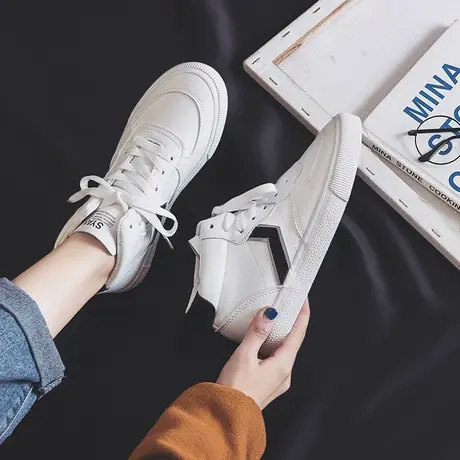 鞋子女2020潮鞋港风皮面女学生韩版原宿ulzzang百搭平底高帮板鞋图片