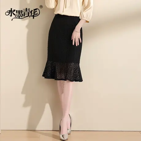【1件7.9折】春装新品时尚百搭半身裙气质优雅显瘦黑色蕾丝裙商品大图