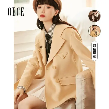 Oece复古双面呢大衣冬新款女气质西装羊毛呢子外套商品大图