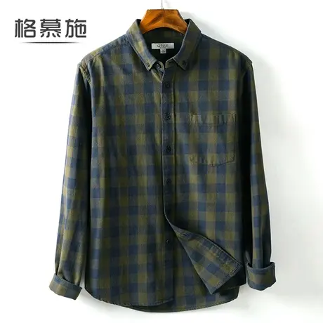 长袖衬衫格子纯棉寸衫男装加肥加大码商务休闲宽松打底衬衣服青年图片
