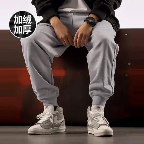 加绒运动裤宽松灰色加肥加大码裤子篮球卫裤哈伦长裤纯色束脚裤男图片