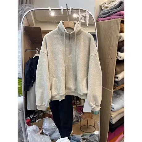 半拉链立领卫衣女冬季加绒加厚宽松设计感小众学生上衣外套ins潮商品大图