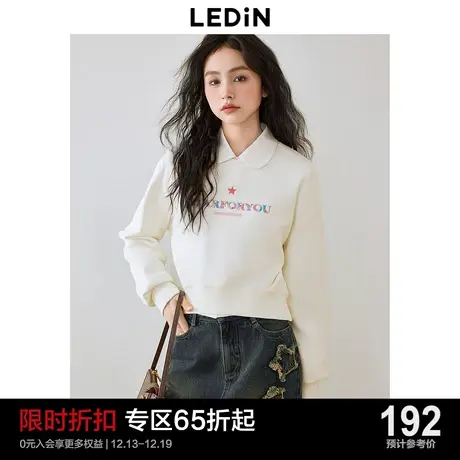 乐町立体字母短款卫衣女2024年春季新款星星宽松圆领白色内搭上衣图片