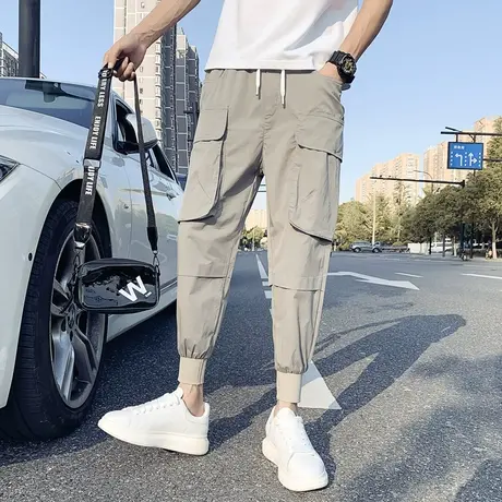 夏季男网红裤子休闲裤九分裤哈伦裤多口袋潮牌工装宽松潮流束腿裤商品大图