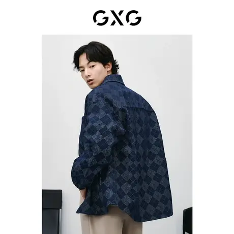 GXG男装 格纹衬衫式牛仔夹克外套男休闲宽松外套夹克男24春新品图片