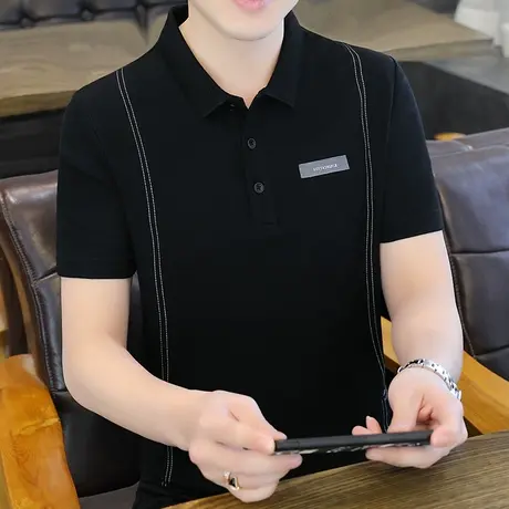 夏季新款短袖男T恤纯棉翻领绣标半袖polo衫社会青年潮流上衣男装t图片