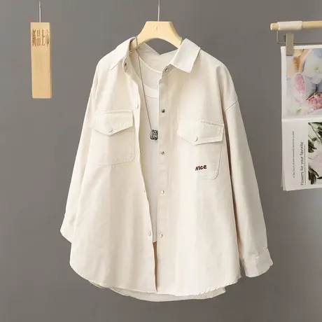 港味纯棉衬衣女外搭春秋季温柔系显白米杏色宽松百搭外套衬衫叠穿图片