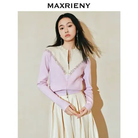 【商场同款-都市华丽日常】MAXRIENY马赛克钉珠棒球衫拉链外套图片