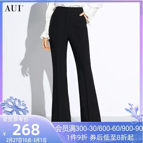 AUI黑色职业气质修身微喇叭裤女2024春季新款高腰显瘦休闲长裤子图片