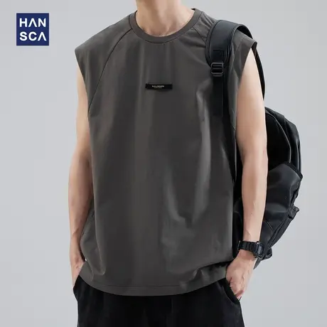 hansca 250g重磅坎肩背心男夏季潮牌百搭宽松纯棉健身运动无袖t恤图片