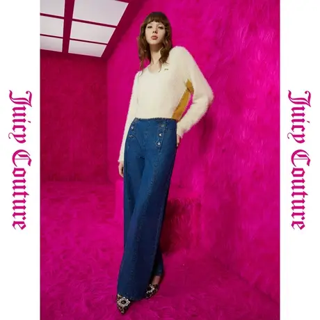 Juicy Couture橘滋女装女装年新款酷感高街银扣双门襟阔腿牛仔裤商品大图