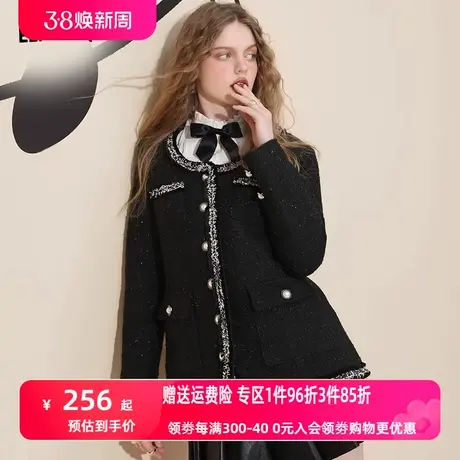 妖精的口袋黑色小香风外套女2022秋冬季新款小个子粗花呢气质宽松图片