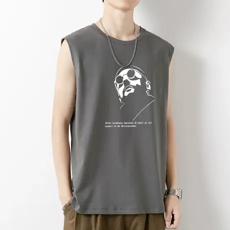 纯棉背心男士夏季外穿宽松健身篮球跨栏运动坎肩全棉宽肩无袖t恤商品大图