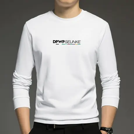 重磅纯棉t恤男长袖卫衣加绒加厚摇粒绒内搭白色打底衫全棉秋衣服商品大图