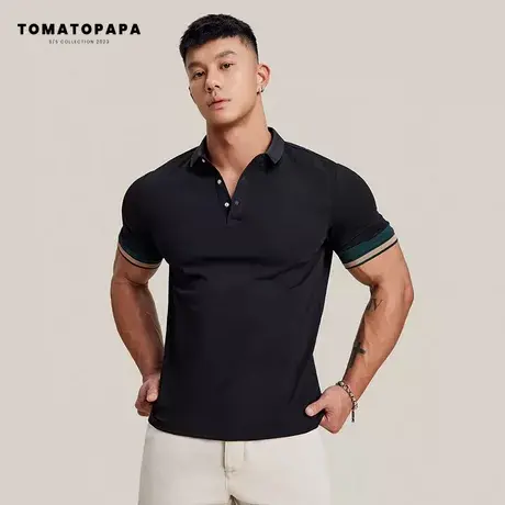 TOMATOPAPA短袖polo衫撞色拼接翻领扣青春休闲健身练习青年男上衣商品大图